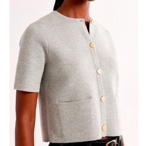 ABERCROMBIE Gray Luxeloft Short Sleeve Button Front Cardigan